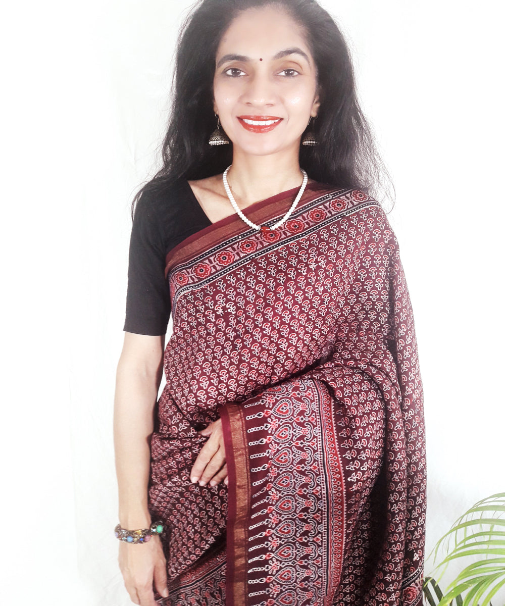 Vishal Prints Dark Rose Satin Saree With Stone Diamond Work